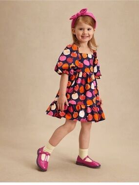 Gymboree Ruffle Dress 7Y Girls Pumpkins Fall Celebrations Blue Pink Whimsical